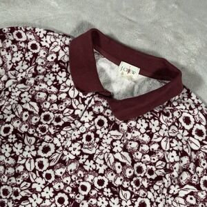 J Crew Oarsman Polo Shirt Mens Medium Red White Terry Cloth Toweling Floral AOP